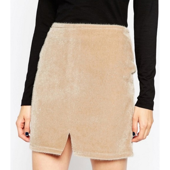 ASOS Faux Pony Skin Notch Hem Mini Skirt 14 - Picture 2 of 9